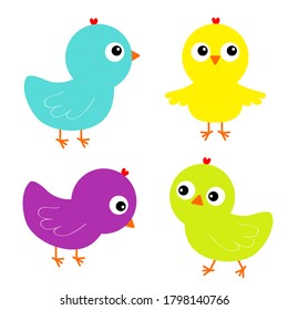 Colorful bird set icon. Face head. Chicken chick. Cute cartoon funny kawaii baby character. Happy Easter. Friends forever. Greeting card. Flat design. Isolated. White background. Vector illustration