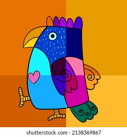 Colorful bird Shape,decorative, hand drawn vector illustration.