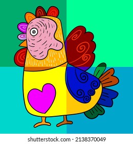 Colorful bird Shape,decorative, hand drawn vector illustration.