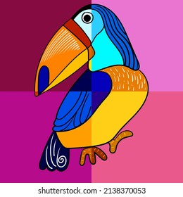 Colorful bird Shape,decorative, hand drawn vector illustration.