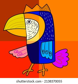 Colorful bird Shape,decorative, hand drawn vector illustration.