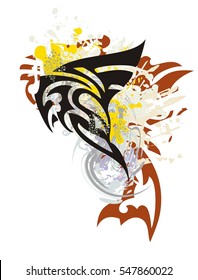 Colorful bird splashes. Stylization of the flying bird similar to a hummingbird, on a white background