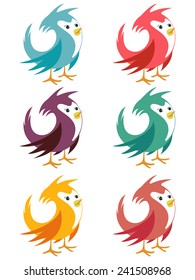 Colorful bird, vector illustration set collection