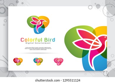 colorful bird vector logo design with modern style , illustration abstract bird for digital creative template