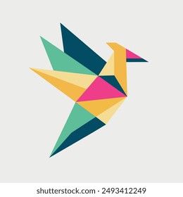 Un pájaro colorido con un ala colorida que dice una cruz sobre él. Diseño del logotipo del pájaro volador-logotipo del pájaro colorido-diseño del logotipo del pájaro del color de Gradiant.