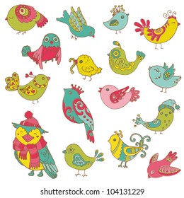 Colorful Birds Doodle Collection - hand drawn in vector - for design and scrapbook