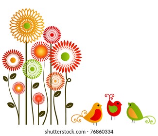 colorful birds and flowers