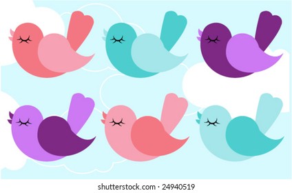Colorful birds fly in the sky