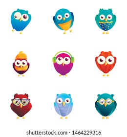 Colorful birds icon set. Cartoon set of 9 colorful birds vector icons for web design isolated on white background