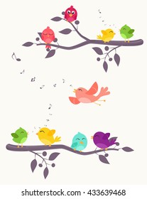 Colorful Birds on branches background