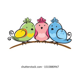 Colorful Birds Perching on the Twig
