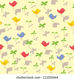 Colorful birds and plants seamless pattern