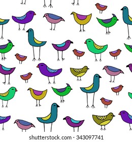Colorful Birds. Seamless pattern.