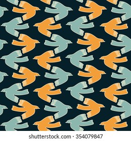 Colorful birds seamless pattern. Cute vector backgrounds in warm retro colors. Seamless pattern can be used for wallpaper, pattern fills, surface textures