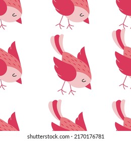 Colorful birds seamless pattern. Exotic birds in different print poses. Vector illustration.
