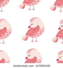 Colorful birds seamless pattern. Exotic birds in different print poses. Vector illustration.