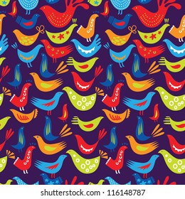Colorful birds seamless pattern. Vector illustration.