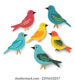 Colorful birds set vector illustration isolated on white