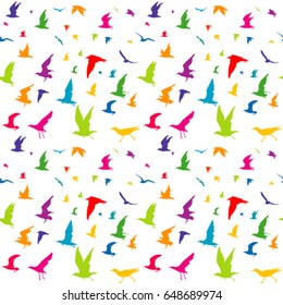 Colorful birds silhouettes seamless pattern