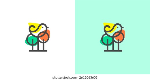 colorful birds and trees logo