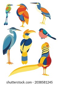 Colorful Birds Vector. Birds flying, animals, bird silhouette, bird vector.Abstract art bird, Logo birds icon set vector illustration, set birds vector.