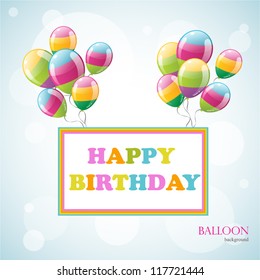 Colorful Birthday background with balloons and card for text. Vector illustration