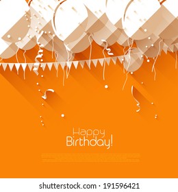 Colorful birthday background with balloons and confetti in flat design style 
