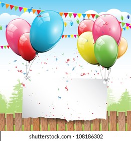 Colorful Birthday background with balloons and place for text