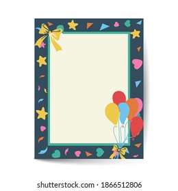 Colorful Birthday background with balloons and place for text in A4 size