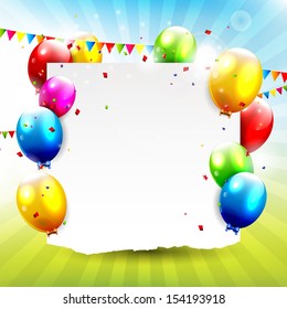 Colorful birthday background with empty paper