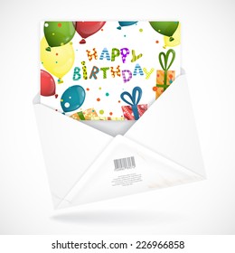 Colorful Birthday Background. Postal Envelopes With Greeting Card. Vector Illustration