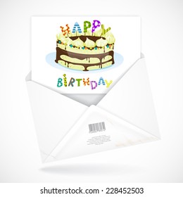 Colorful Birthday Background. Postal Envelopes With Greeting Card. Vector Illustration
