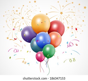 Colorful birthday with balloon and fireworks