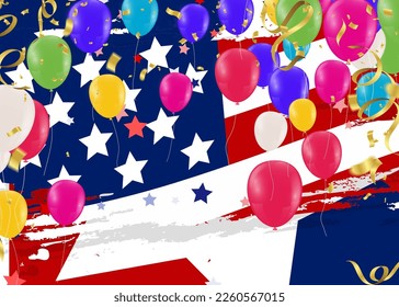 Colorful birthday balloons and confetti on sky background, illustration vector background with place for your text
