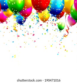 Colorful Birthday Balloons And Confetti - Vector Background 
