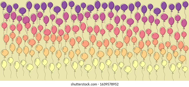 Colorful birthday balloons horizontal design vector illustration. Hand-drawn simple style