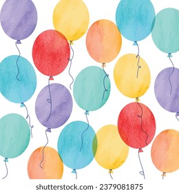 colorful birthday balloons with water color style