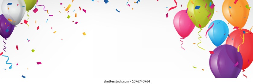 Colorful birthday banner with bunting flags and confetti