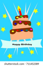 Colorful Birthday cake background illustration for card wishing celebration