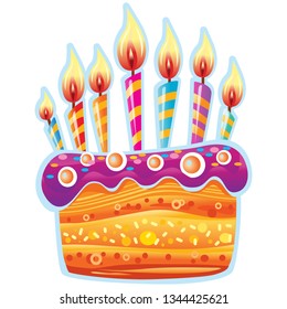 Colorful birthday cake with candles