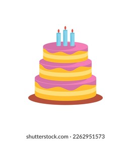 Colorful birthday cake with candles. Cartoon style. Vector illustration.