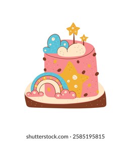  Colorful birthday cake with candles, gifts, and festive decorations for a joyful celebration