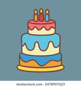 Colorful Birthday Cake Cartoon Illustration