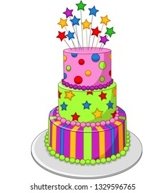 Colorful Birthday cake isolated on white background