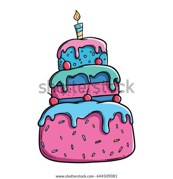 Download Colorful Birthday Cake Outline Using Doodle Stock Vector (Royalty Free) 644509081