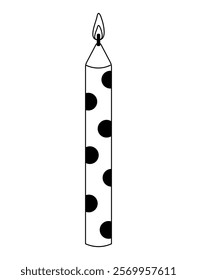 Colorful birthday candle with polka dots standing upright on a flat surface