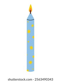 Colorful birthday candle with stars shines brightly at a festive celebration