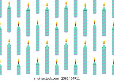Colorful birthday candles arranged in a repeating pattern for festive decorations