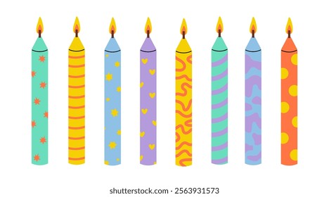 Colorful birthday candles arranged in a row for a festive celebration