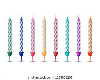 Colorful birthday candles isolated on white background. Celebration party design elements